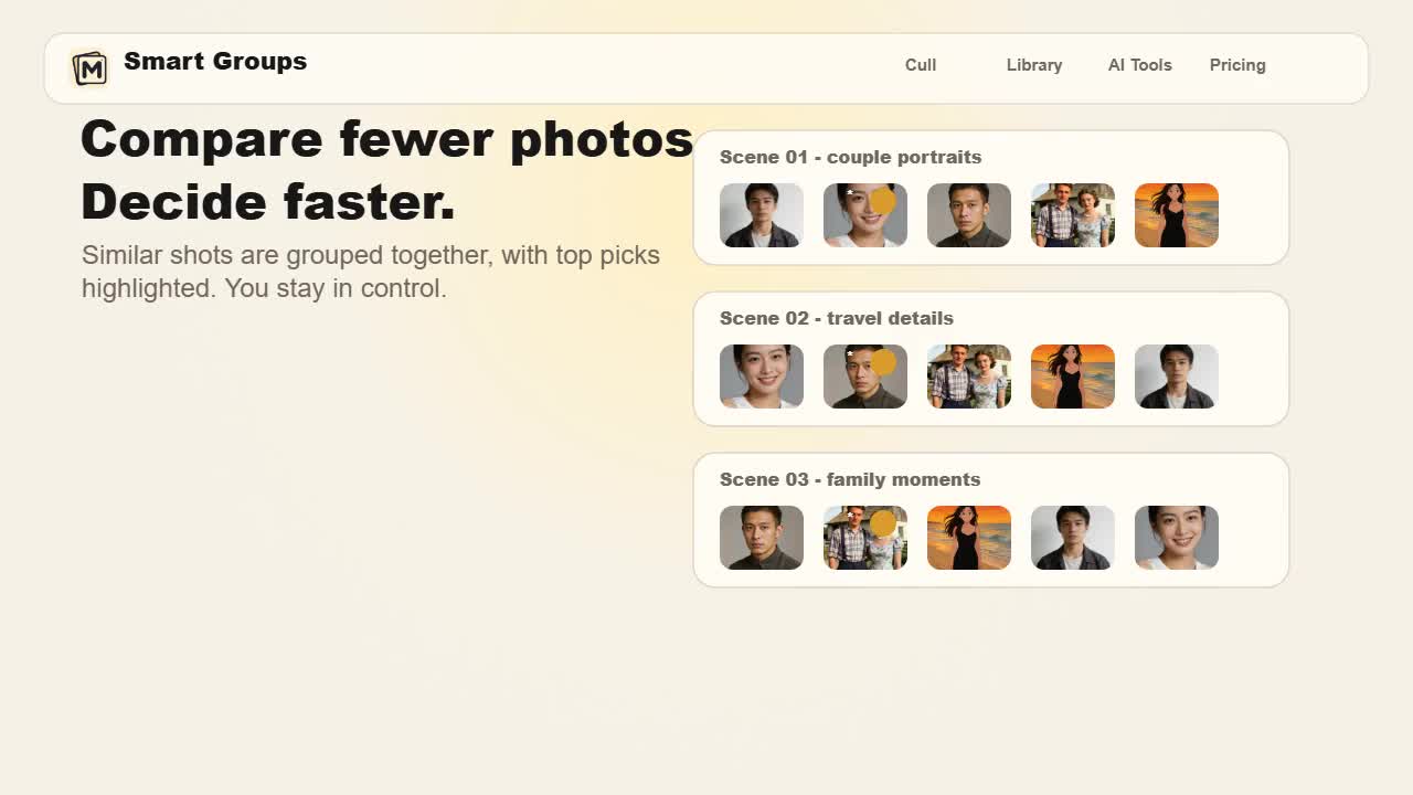 AI workflow for organizing thousands of photos into smaller review groups