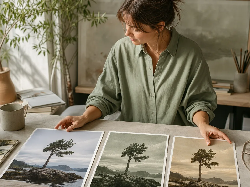 A creator using reference photos to develop a new image variation